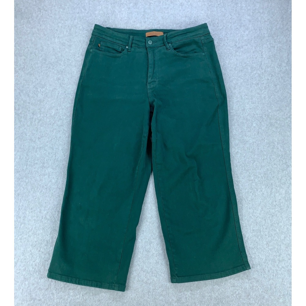 Judy Blue Wide Leg Pants Womens 16W Green Garment Dyed Cropped Stretch 35x24